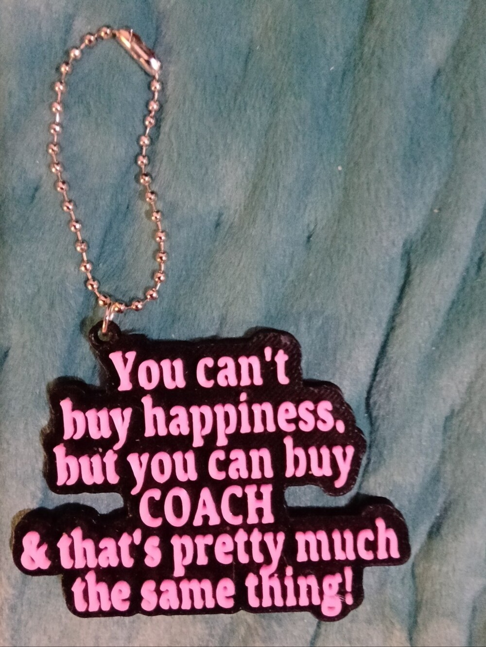 Coach Black Keychain Charm with Pink Text